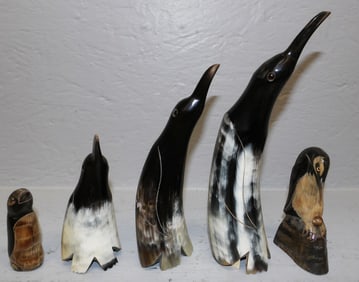 Lot Five Carved Horn Penguins By Henley Company Of Craftsman