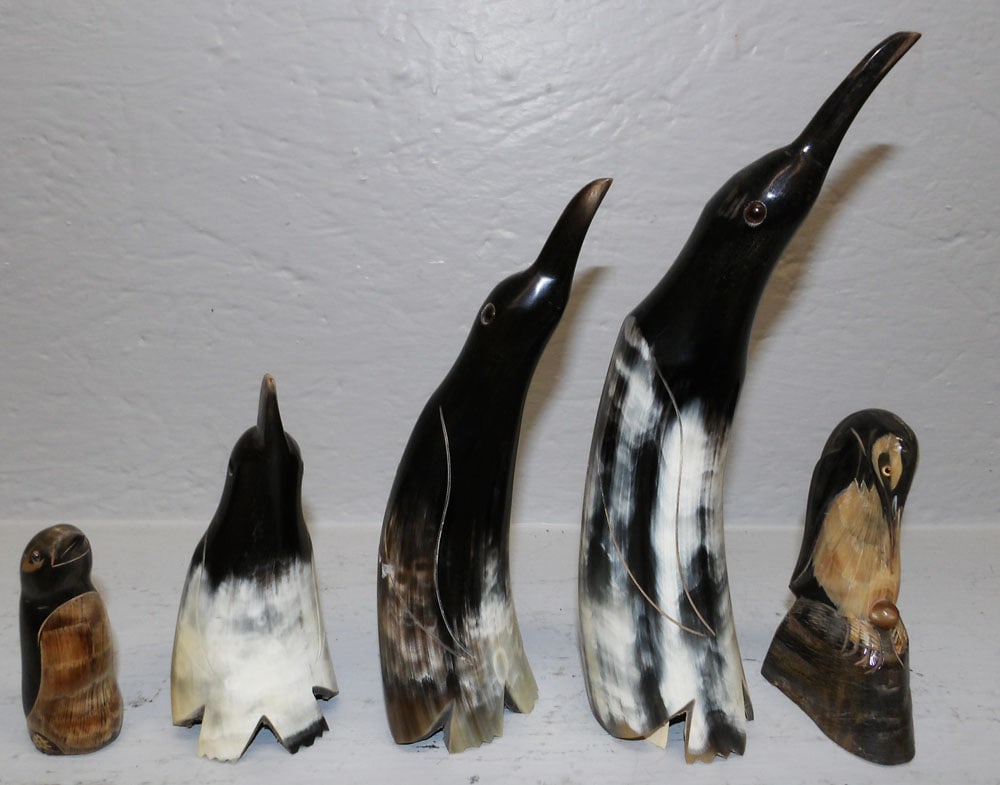Lot Five Carved Horn Penguins By Henley Company Of Craftsman (1 of 2)