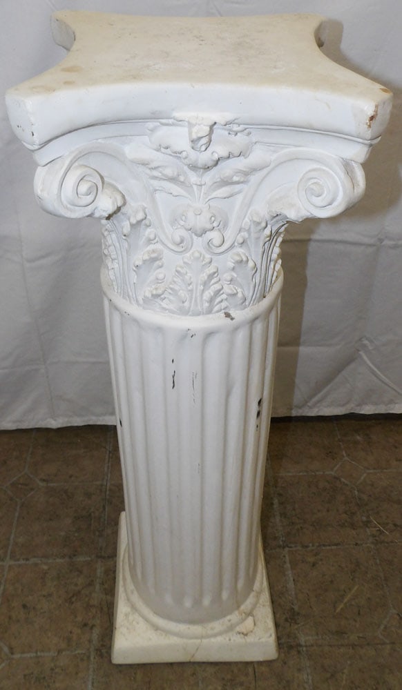 Ceramic Fluted Pedestal: Ceramic Fluted Pedestal. 32 3/4" H 11" W 11 1/2" D ALL DESCRIPTIONS AND ANY CONDITION STATEMENT GIVEN BY LANGSTON AUCTION GALLERY ARE STRICTLY OPINIONS AND LANGSTON'S SHALL HAVE NO RESPONSIBILITY FOR