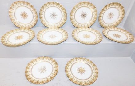 Ten Limoges Hand Painted Porcelain Plates