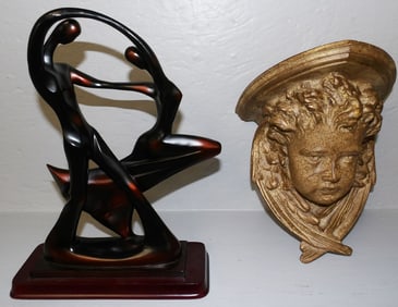 Painted Resin Wall Bracket & Modern Sculpture