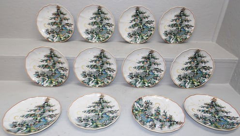 Twelve Christmas Porcelain Plates - William Sonoma
