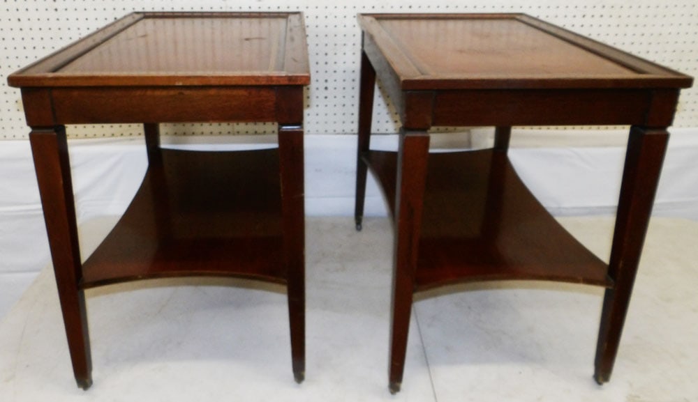 Pair Mahogany Tool Leather Top End Tables By Brandt (1 of 4)