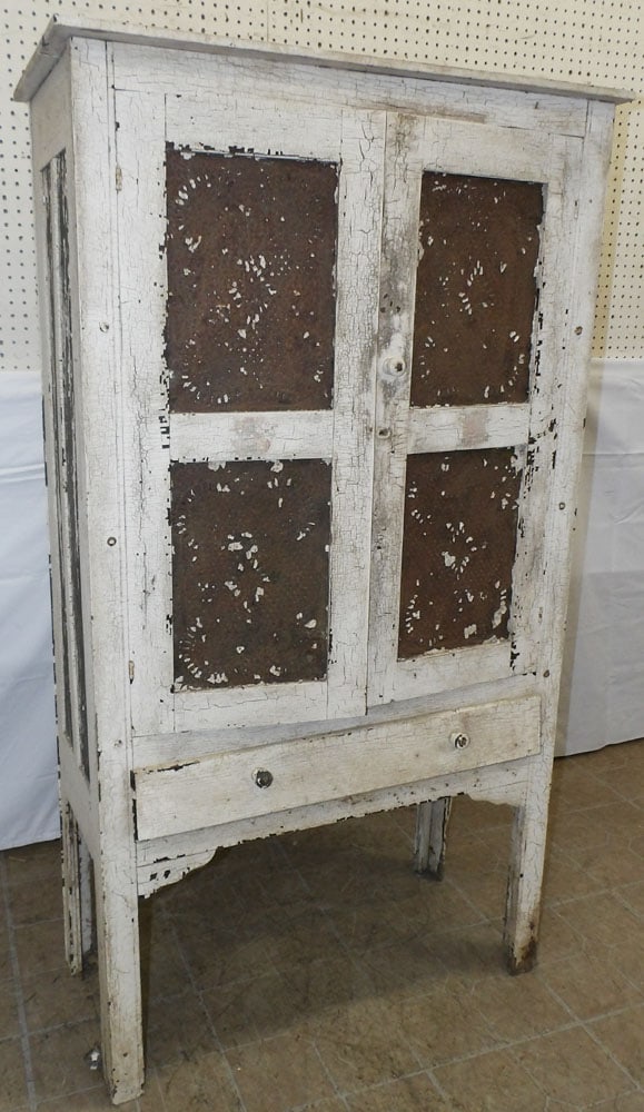 Antique Painted Pine Pie Safe With Tin Punched Panels (1 of 3)
