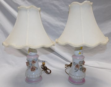 Pair Painted Porcelain Lamps