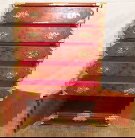 Oriental Burl Wood Brass Bound Cabinet