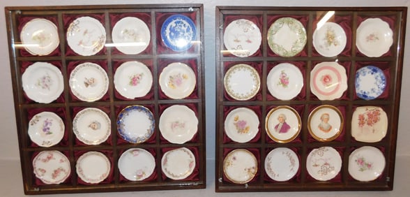 Two Framed Collections Of Antique Painted Porcelain Butter Pats