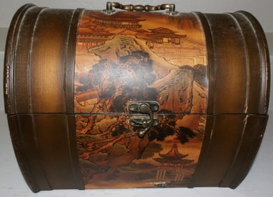 Oriental Paint Decorated Dome Top Box With Shoe Shine Items