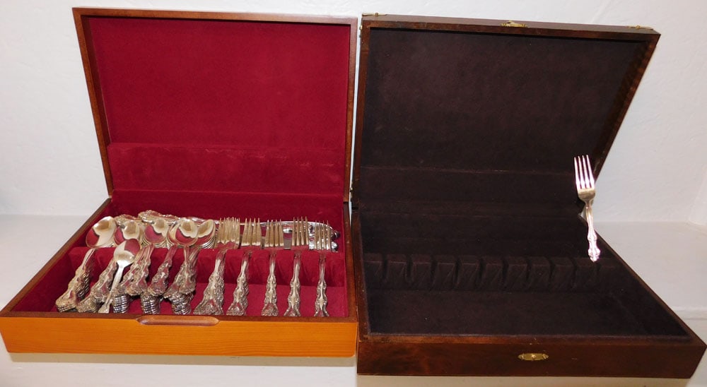 Pine Flatware Box With International Silver Plate Flatware & Cherry Flatware Box (1 of 3)
