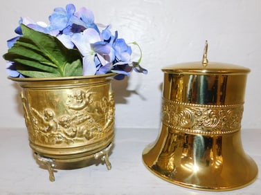 Brass Humidor & Embossed Brass Jardinière