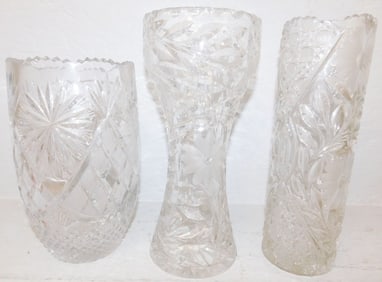 Three Cut Glass Vases