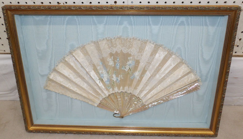 Framed Hand Painted Mother Of Pearl Victorian Fan (1 of 4)