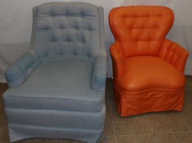 Two Upholstered Arm Chairs - One Swivel