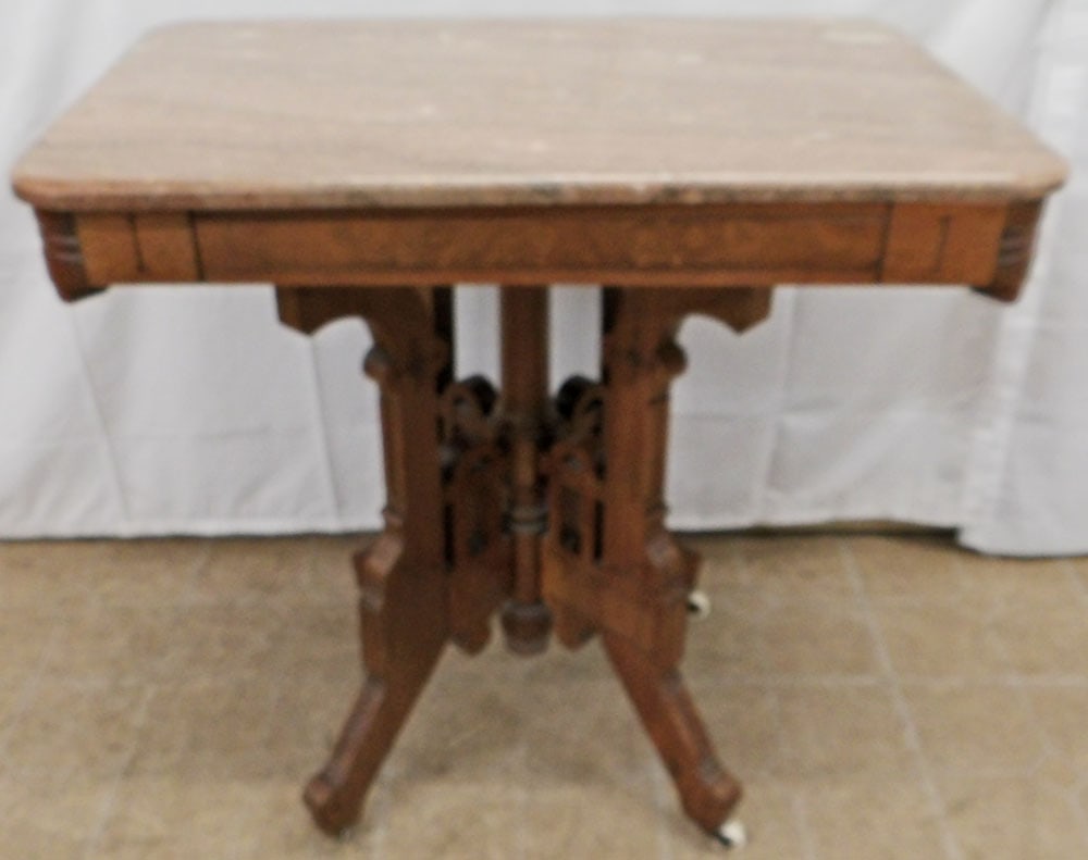 Victorian Walnut Marble Top Parlor Table (1 of 3)