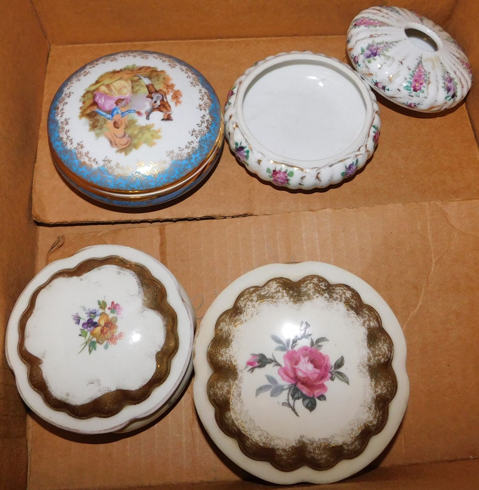 Lot Hand Painted Porcelain Powder Jars - Hair Receiver (1 of 3)