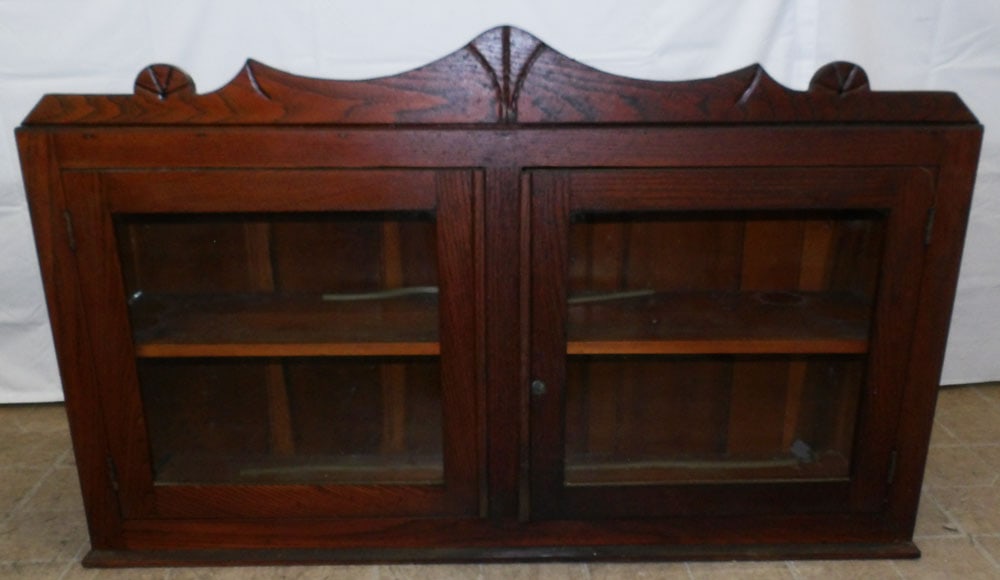 Antique Oak Two Glass Door Hanging Cabinet (1 of 2)