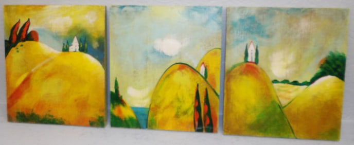 Three Tuscan Landscape Art Wood Panels by Janet Weed Beaver