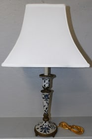 Painted Crackle Ware Porcelain & Bronze Candlestick Lamp