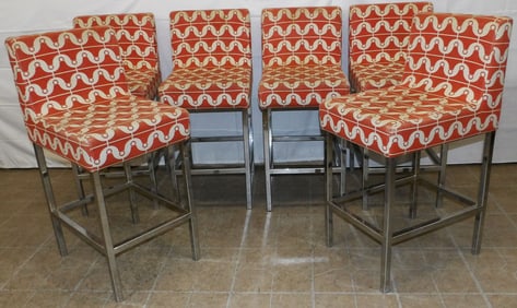 Set Six Chrome Mid Century Modern Bar Stools