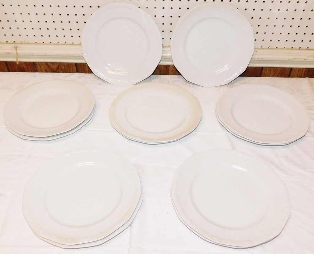 Twelve Porcelain Dinner Plates: Twelve Porcelain Dinner Plates. 10 1/2" Dia ALL DESCRIPTIONS AND ANY CONDITION STATEMENT GIVEN BY LANGSTON AUCTION GALLERY ARE STRICTLY OPINIONS AND LANGSTON'S SHALL HAVE NO RESPONSIBILITY FOR ERRORS