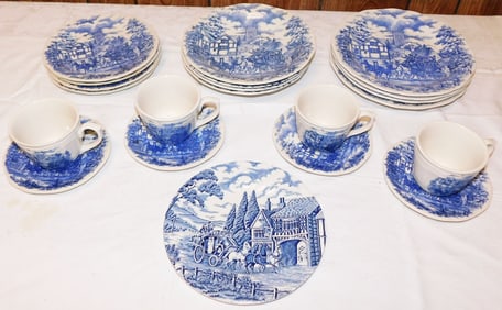 Lot English Blue & White Porcelain Plates