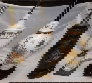 Two Porcelain Lamps & Paint Decorated Lamp