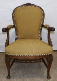 Carved Mahogany Upholstered Arm Chair