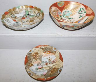 Three Oriental Painted Porcelain Bowls