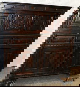 18th C Two Part English Oak Court Cupboard