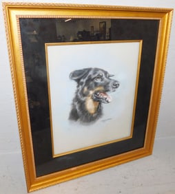 Framed Pastel Portrait Of Black Lab
