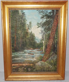 Framed Oil On Board Stream Scene
