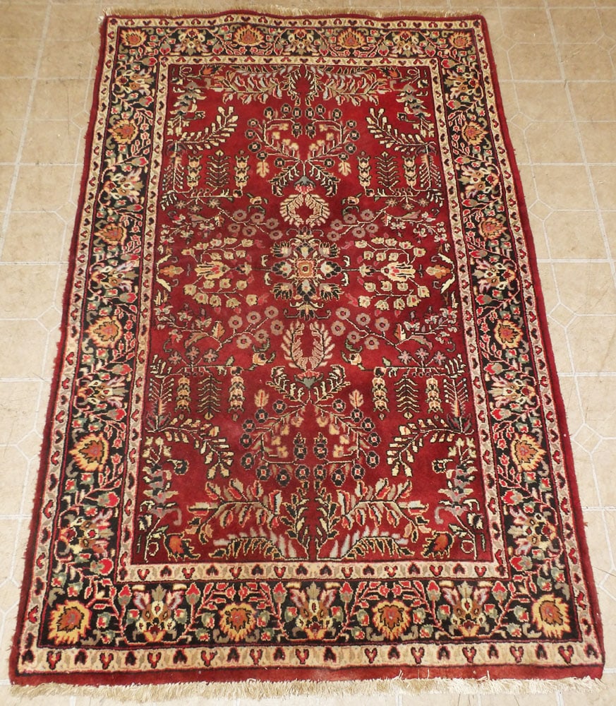 3' 9" X 6' 0" Handmade Oriental Rug: 3' 9" X 6' 0" Handmade Oriental Rug. ALL DESCRIPTIONS AND ANY CONDITION STATEMENT GIVEN BY LANGSTON AUCTION GALLERY ARE STRICTLY OPINIONS AND LANGSTON'S SHALL HAVE NO RESPONSIBILITY FOR ERRORS OR OMIS