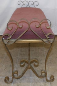 Painted Wrought Iron Upholstered Top Bench