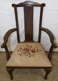 Antique Mahogany Needlepoint Seat Arm Chair