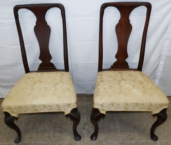 Pair Mahogany Queen Anne Side Chairs