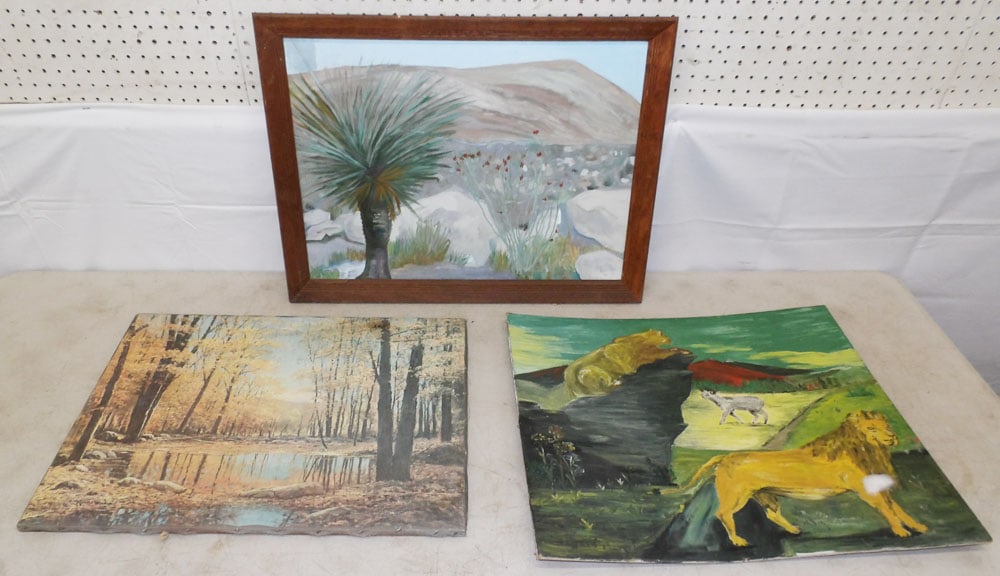 Three Oil On Boards: Three Oil On Boards. 21" X 27 1/4" ALL DESCRIPTIONS AND ANY CONDITION STATEMENT GIVEN BY LANGSTON AUCTION GALLERY ARE STRICTLY OPINIONS AND LANGSTON'S SHALL HAVE NO RESPONSIBILITY FOR ERRORS OR OMISSI