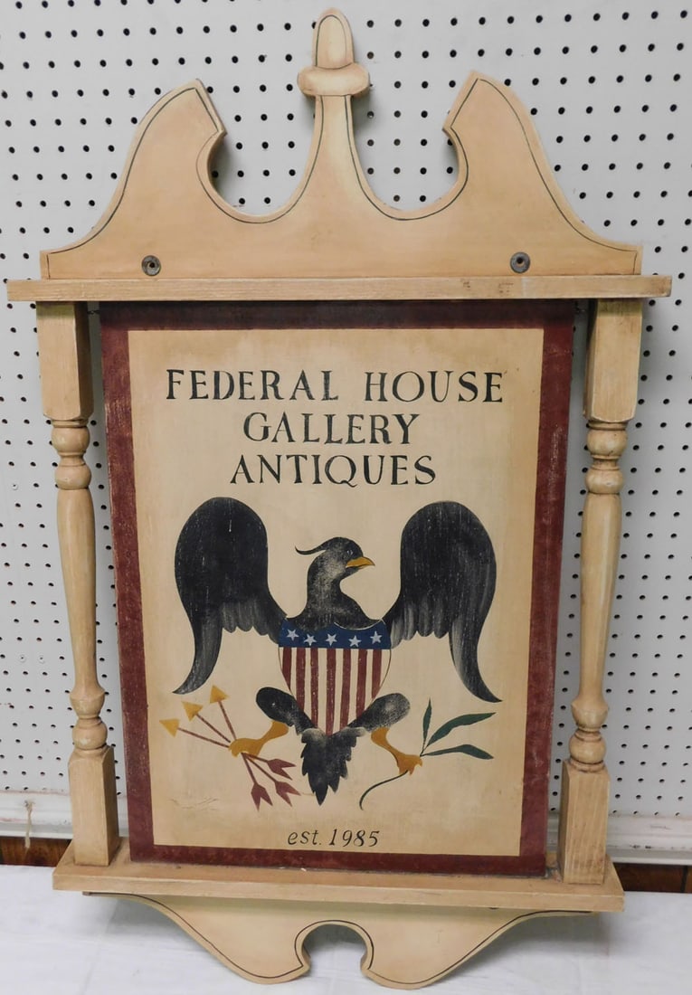 Painted Wooden Sign: Painted Wooden Sign. 40" X 24" ALL DESCRIPTIONS AND ANY CONDITION STATEMENT GIVEN BY LANGSTON AUCTION GALLERY ARE STRICTLY OPINIONS AND LANGSTON'S SHALL HAVE NO RESPONSIBILITY FOR ERRORS OR OMISSIONS.