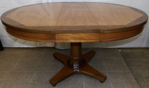 Round Walnut Dining Table With One Leaf