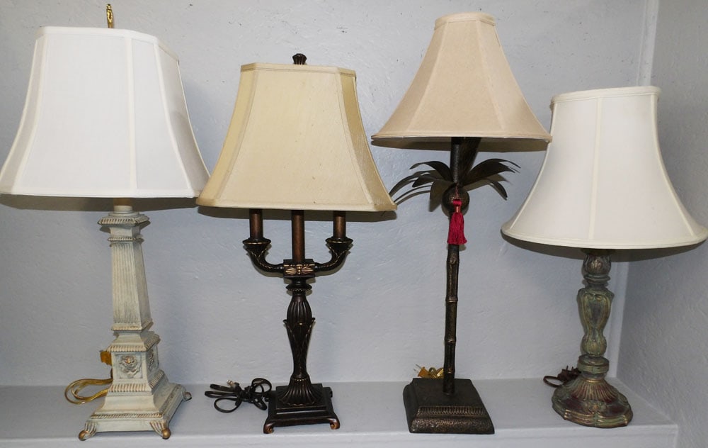 Lot Decorative Lamps: Lot Decorative Lamps. 30 1/2" H 13" Dia ALL DESCRIPTIONS AND ANY CONDITION STATEMENT GIVEN BY LANGSTON AUCTION GALLERY ARE STRICTLY OPINIONS AND LANGSTON'S SHALL HAVE NO RESPONSIBILITY FOR ERRORS OR O