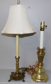 Two Brass Candlestick Lamps