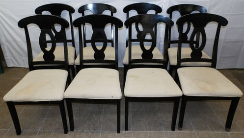 Set Eight Black Lacquered Dining Chairs