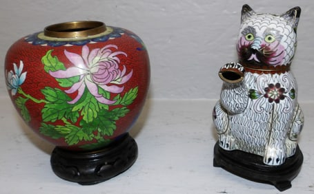 Cloisonné Vase & Cat Tea Pot