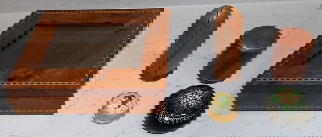 Burl Walnut Dresser Box & Misc. Dresser Boxes