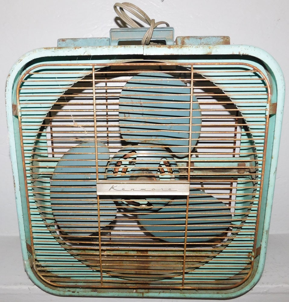 Vintage Metal Fan By Kenmore: Vintage Metal Fan By Kenmore. 20 1/2" X 19" ALL DESCRIPTIONS AND ANY CONDITION STATEMENT GIVEN BY LANGSTON AUCTION GALLERY ARE STRICTLY OPINIONS AND LANGSTON'S SHALL HAVE NO RESPONSIBILITY FOR ERRORS 