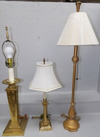 Two Brass Lamps & Metal Lamp