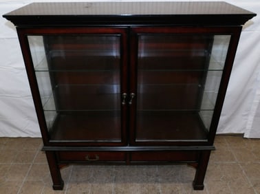 Cherry Beveled Glass Two Door & Drawer Cabinet