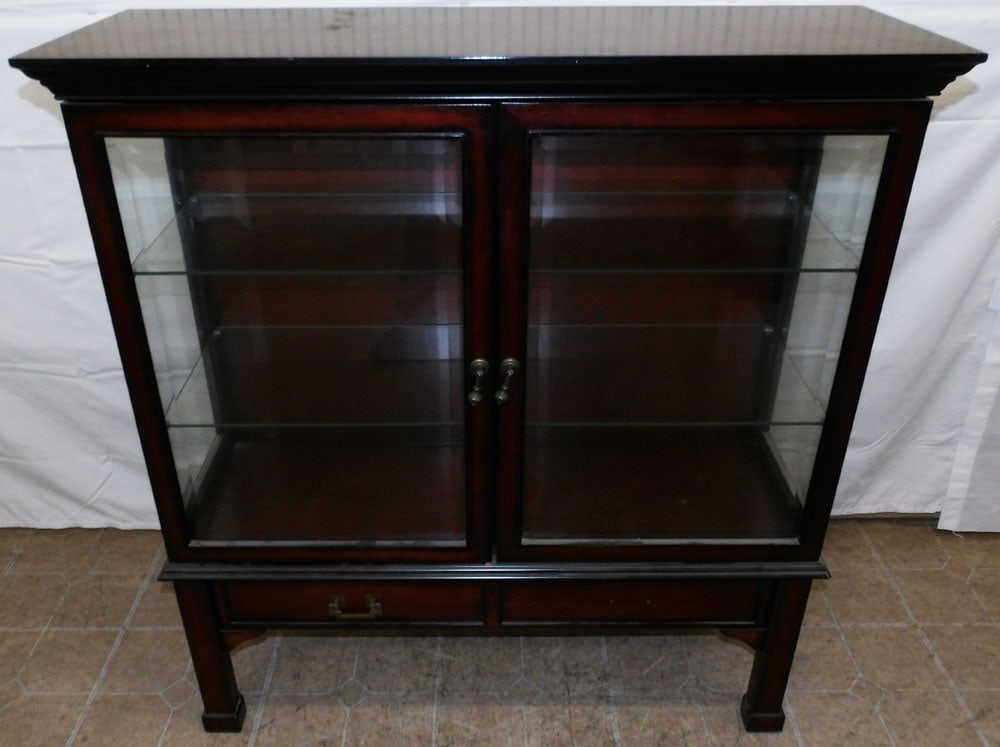 Cherry Beveled Glass Two Door & Drawer Cabinet (1 of 11)