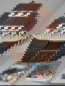 Painted Wood Noah's Ark With Figurines