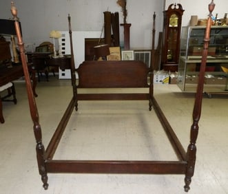 Carved Mahogany Full Size Bed With Rails