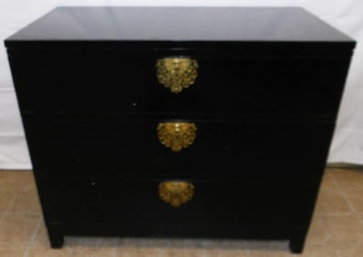 Black Lacquered Three Drawer Chest By Drexel